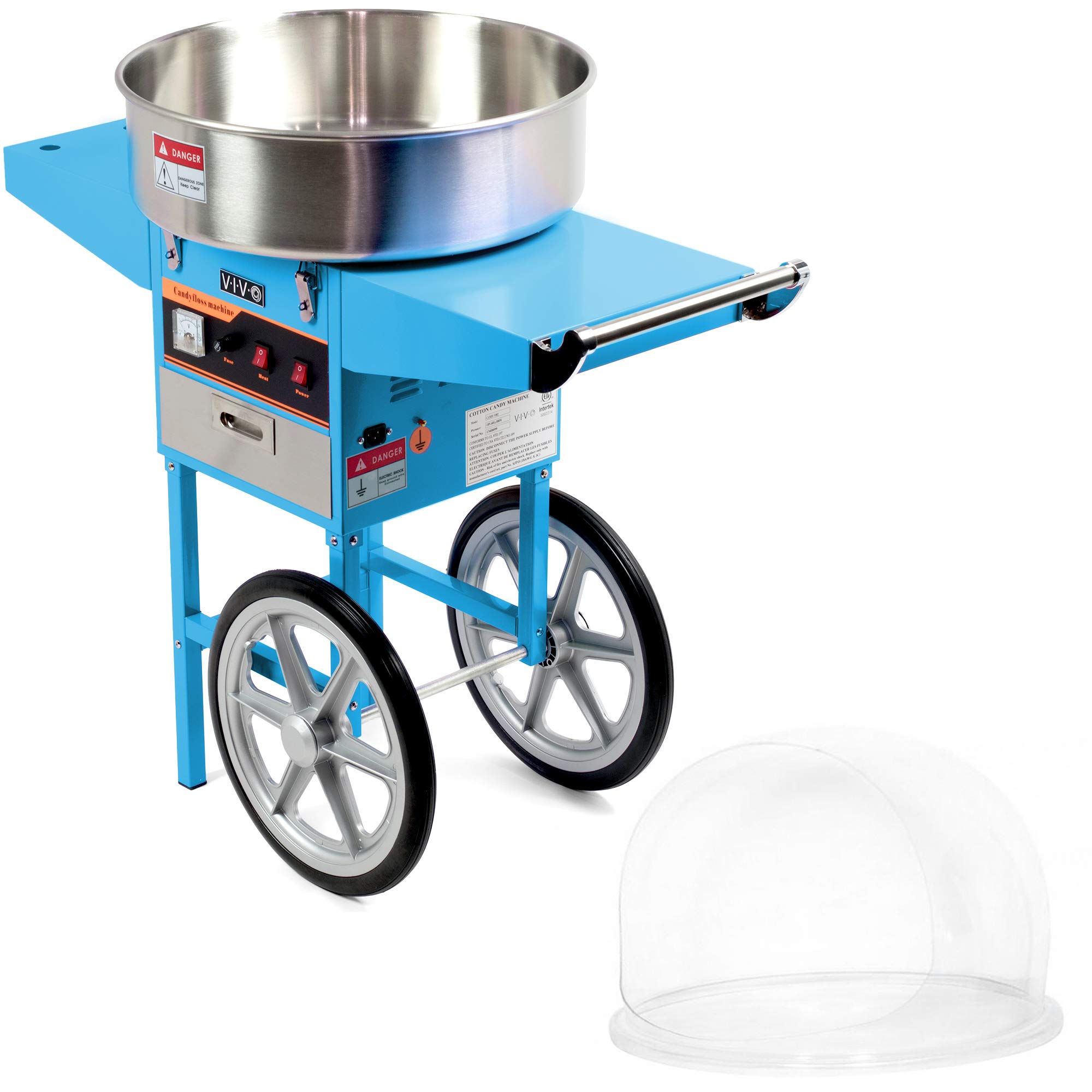 VIVO Blue Electric Commercial Cotton Candy Machine/Candy Floss Maker, Mobile Cart with Bubble Shield CANDY-KIT-2B