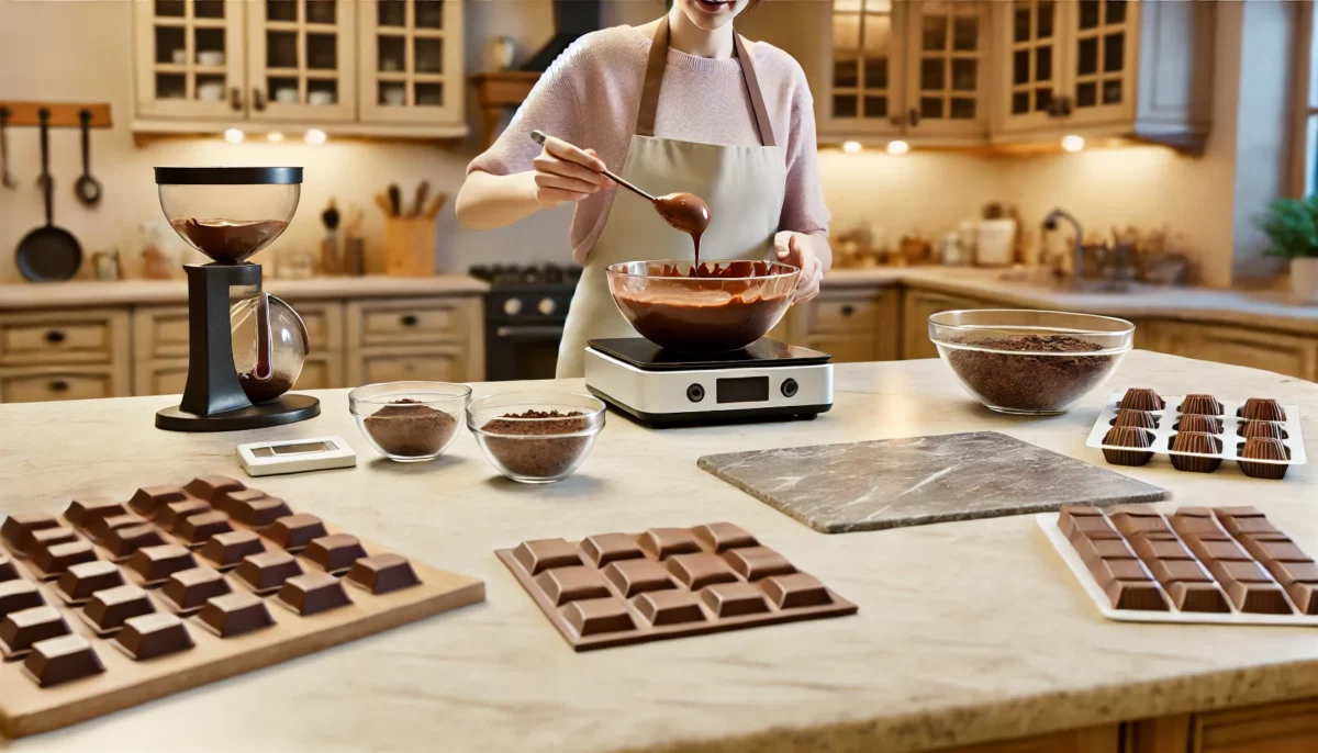 Tempering chocolate at home in the kitchen